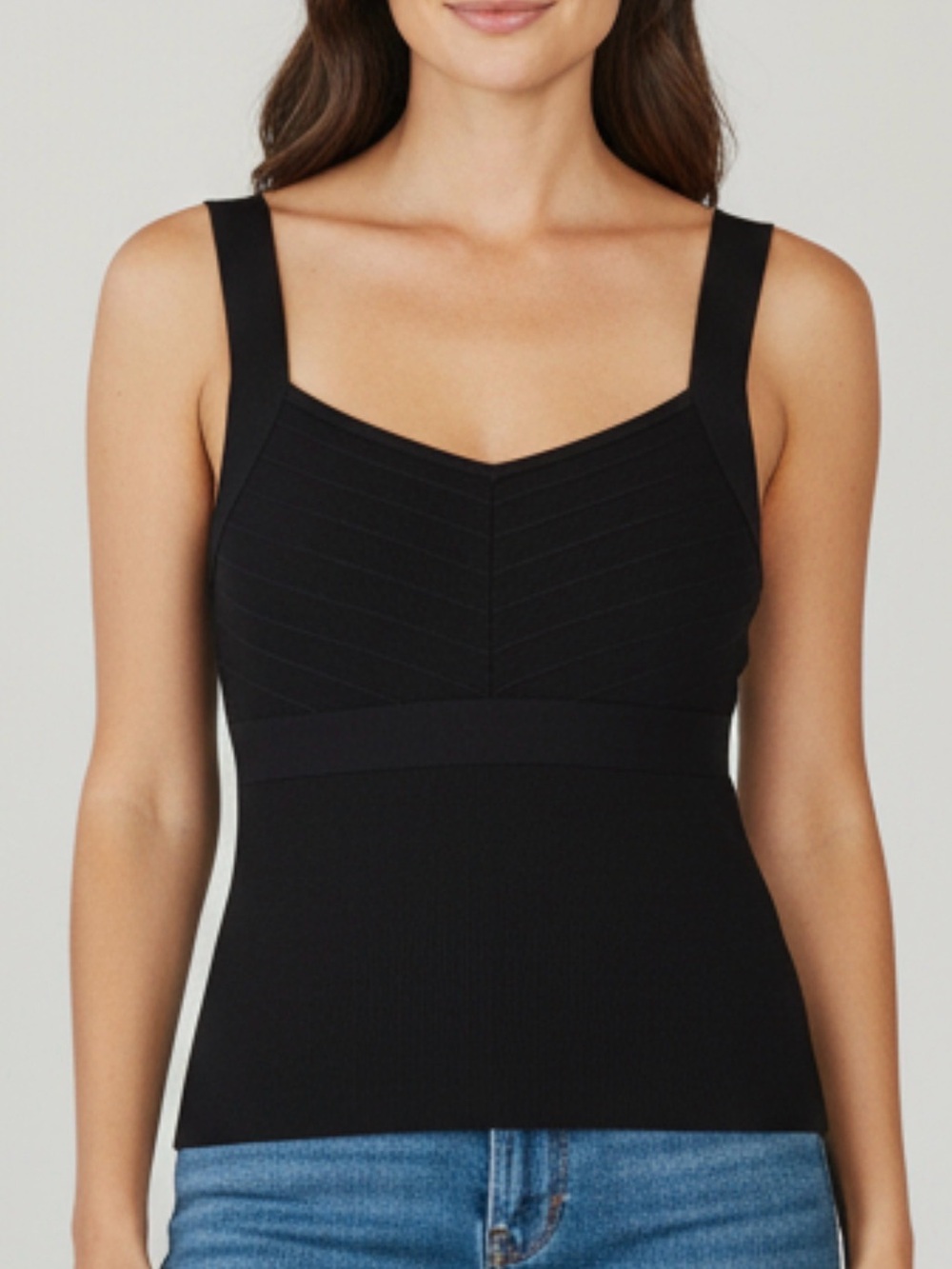 NWOT White House Black Market Black Bandage Sculpted V Cut Tank Sz Small